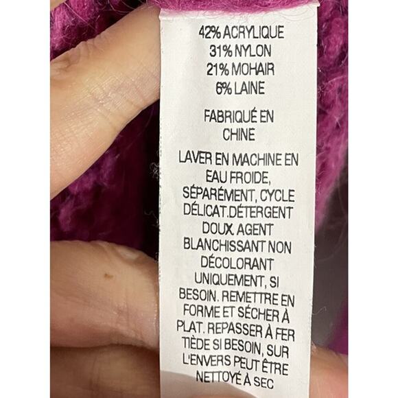 LL Bean Small Fuzzy Mohair Blend Pullover Cable Pink Purple Sweater Braided - Picture 6 of 6